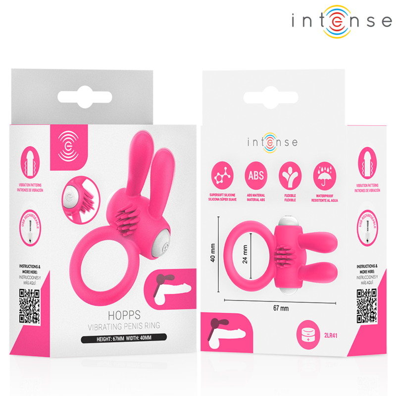 INTENSE - HOPPS ANILLO PARA PENE VIBRADOR CON ESTIMULACIÓN CLITORIANA ROSA - Imagen 5