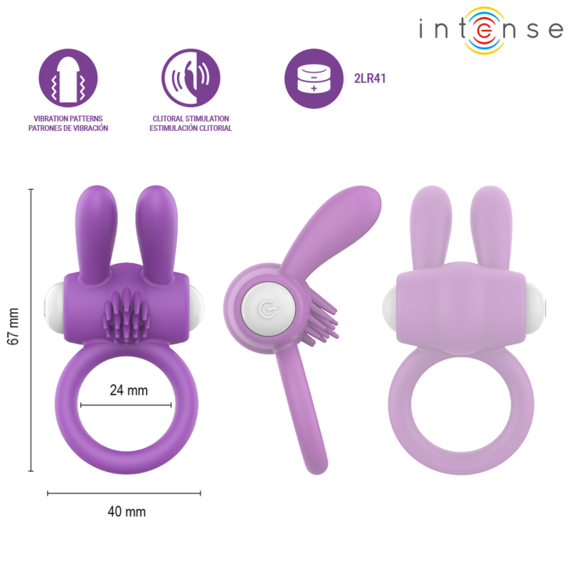 INTENSE - HOPPS ANILLO PARA PENE VIBRADOR CON ESTIMULACIÓN CLITORIANA MORADO - Imagen 5