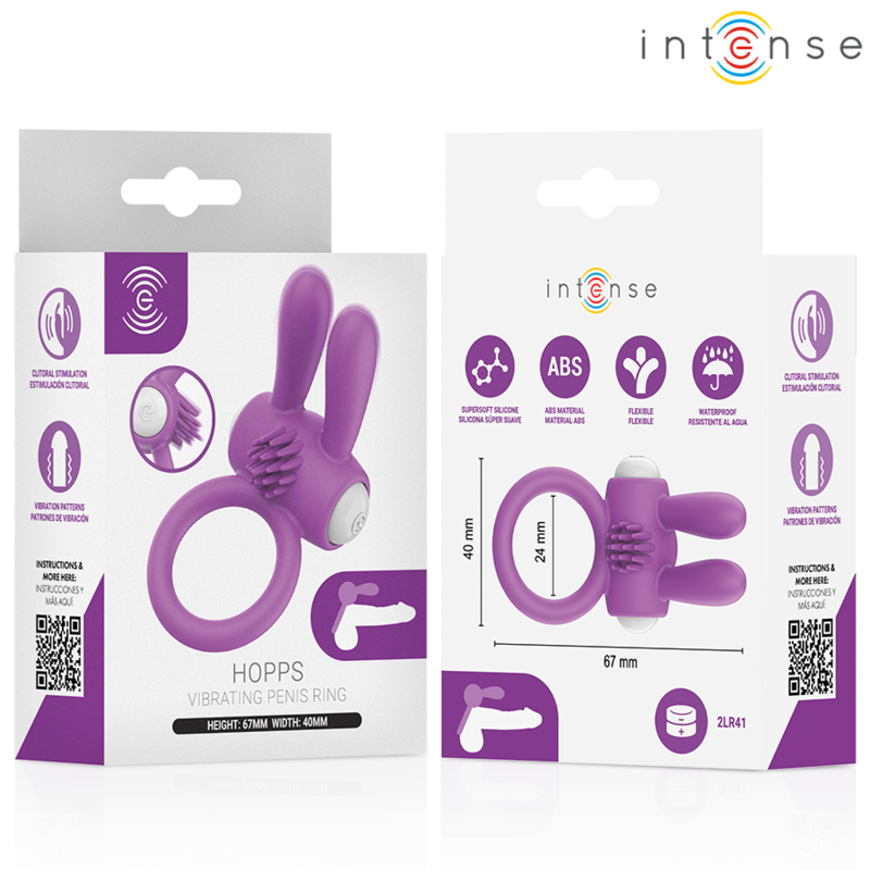 INTENSE - HOPPS ANILLO PARA PENE VIBRADOR CON ESTIMULACIÓN CLITORIANA MORADO - Imagen 3