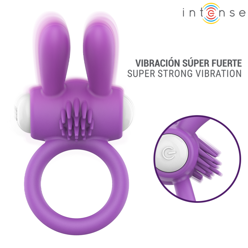 INTENSE - HOPPS ANILLO PARA PENE VIBRADOR CON ESTIMULACIÓN CLITORIANA MORADO - Imagen 4