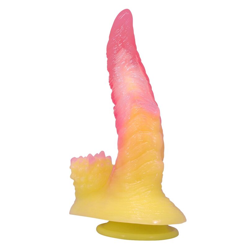 Power Monsters – Ripplied Monster Dildo Fantasía Con Ventosa 22,5 Cm ø 5,5 Cm Rosa Y Amarillo