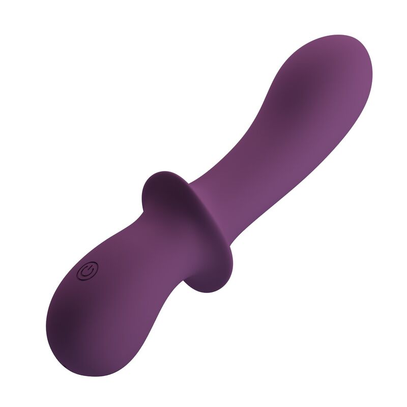 Vibrador Abigail Recargable 10 Funciones Morado, con cuerpo alargado y relieve circular central