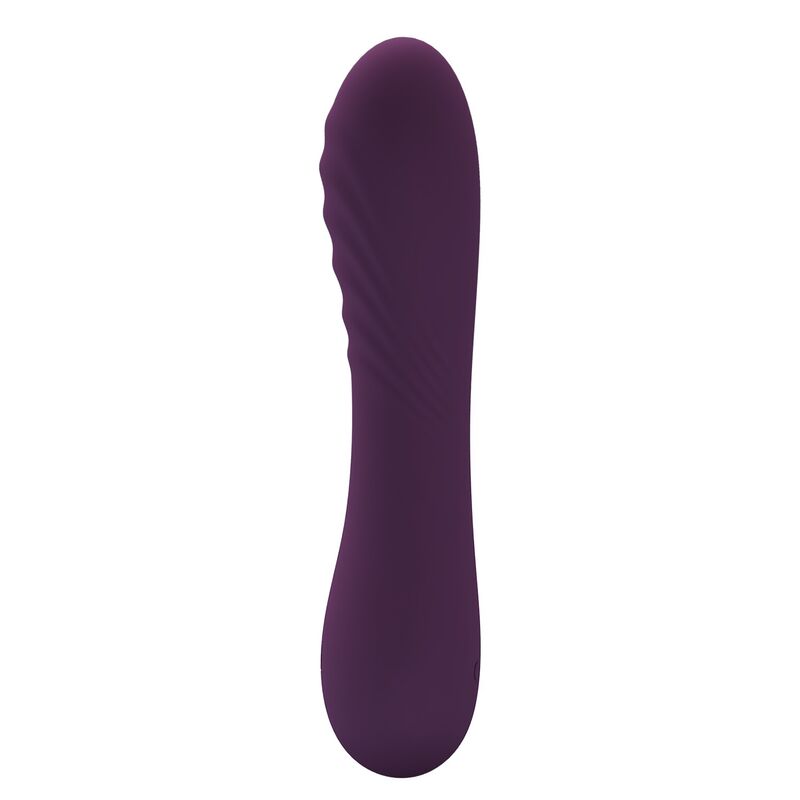 Vibrador Alexisrose recargable de Pretty Love, morado, con cuerpo alargado y relieves laterales