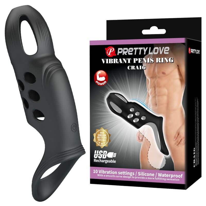 PRETTY LOVE - CRAIG ANILLO PARA PENE VIBRADOR RECARGABLE NEGRO