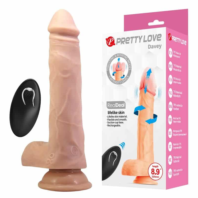 PRETTY LOVE - DAVEY DILDO VIBRADOR CON EMPUJE Y ROTACIÓN 22,5 CM Ø 4,8 CM COLOR NATURAL