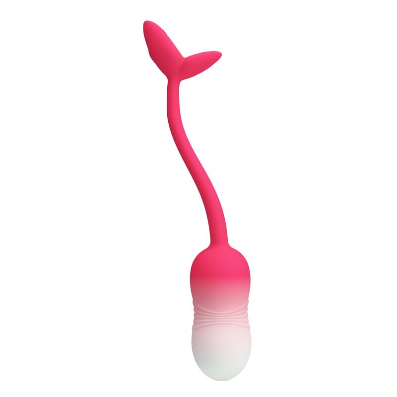 Huevo vibrador rosa y blanco con cable flexible rematado en una pieza bifurcada