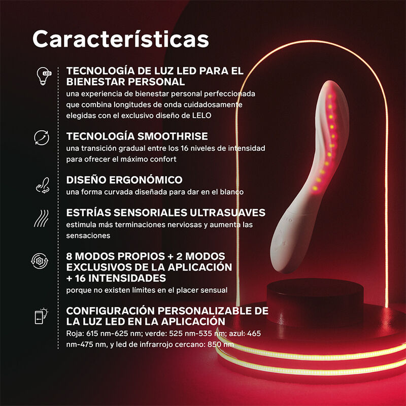 LELO - MONA SPECTRA MASAJEADOR ÍNTIMO CON LUZ ROJA RECARGABLE APP CONTROL - Imagen 11