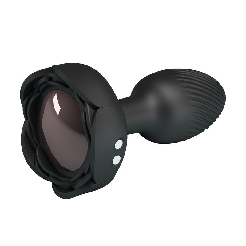 Plug anal vibrador negro Pretty Love, con cabeza acampanada, cuello estrecho y dos botones visibles