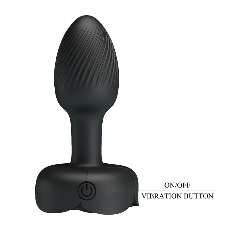 Plug anal vibrador negro con base ancha y botón de encendido y vibración