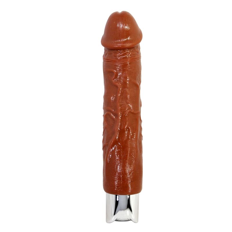 Vibrador realístico marrón Pretty Love, con relieve anatómico y base plateada