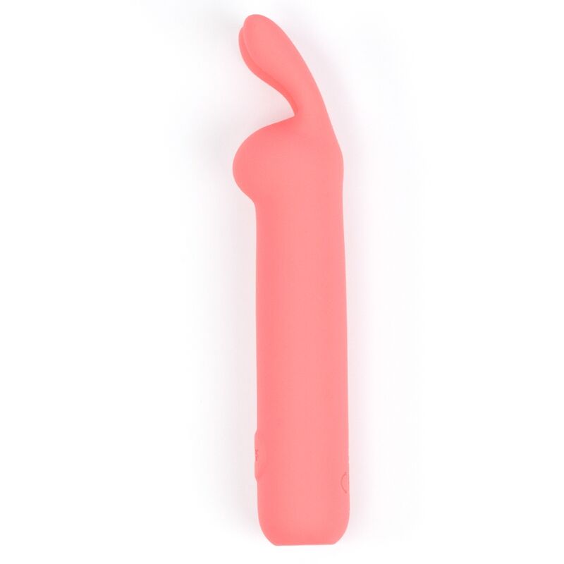 Vibrador rabbit JE JOUE Ily de color coral, con cuerpo alargado y extremo curvado