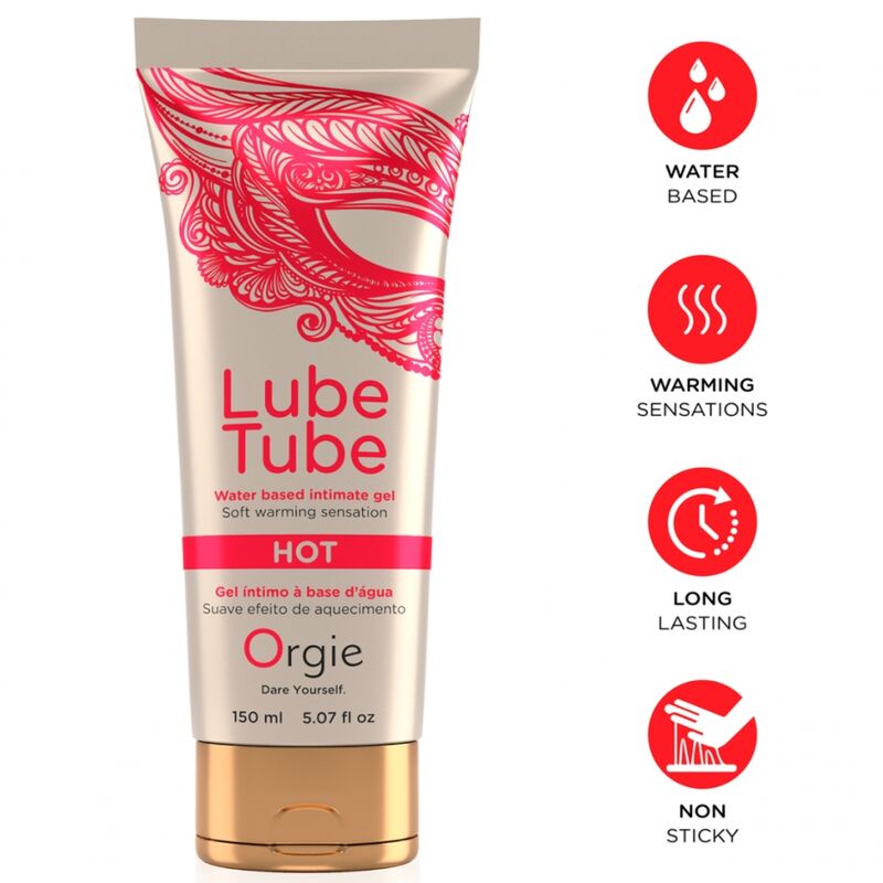 Tubo de gel íntimo de calentamiento Lube Tube de Orgie, con iconos de base acuosa y larga duración