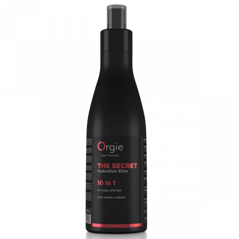 Botella negra de Orgie The Secret Seduction Elixir 10 in 1 para cuerpo y cabello