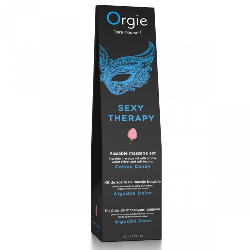 Envase negro de Orgie Sexy Therapy Cotton Candy, set de masaje besable de 100 ml