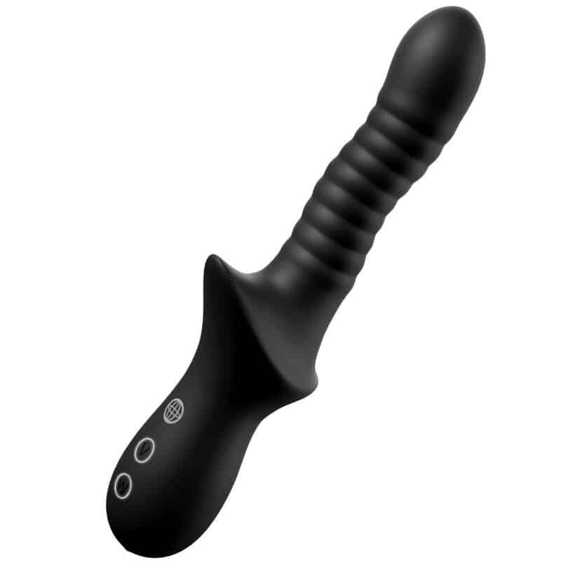 Masajeador anal Pleasure Wave negro con cuerpo acanalado y tres botones de control