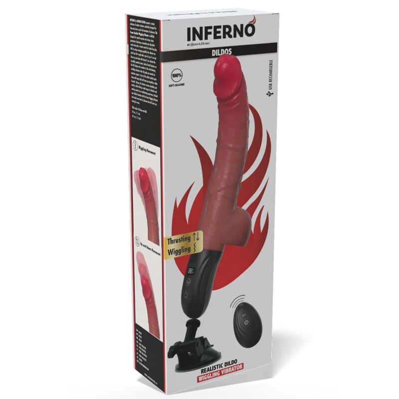 Caja del vibrador realista Inferno, con mando a distancia y diseño rojo y negro